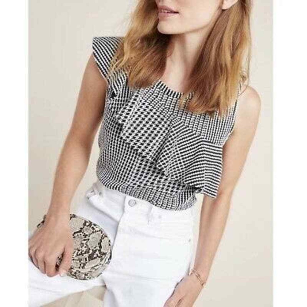 NWT Dolan Anthropologie Houndstooth Ruffle Tank Top Sz L
